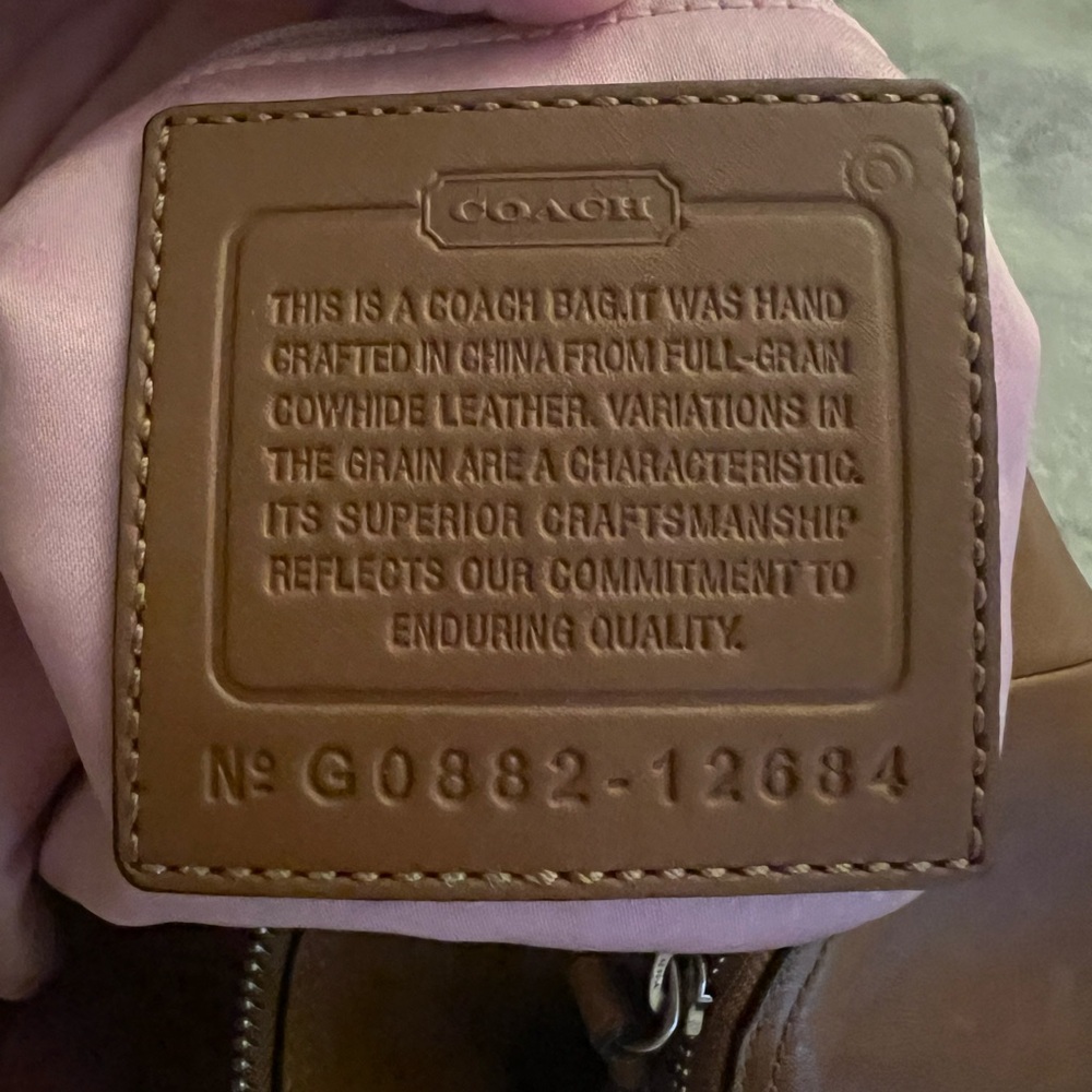 Coach Tan Brown Leather Shoulder Bag with Signature Charm - Picture 4 of 6